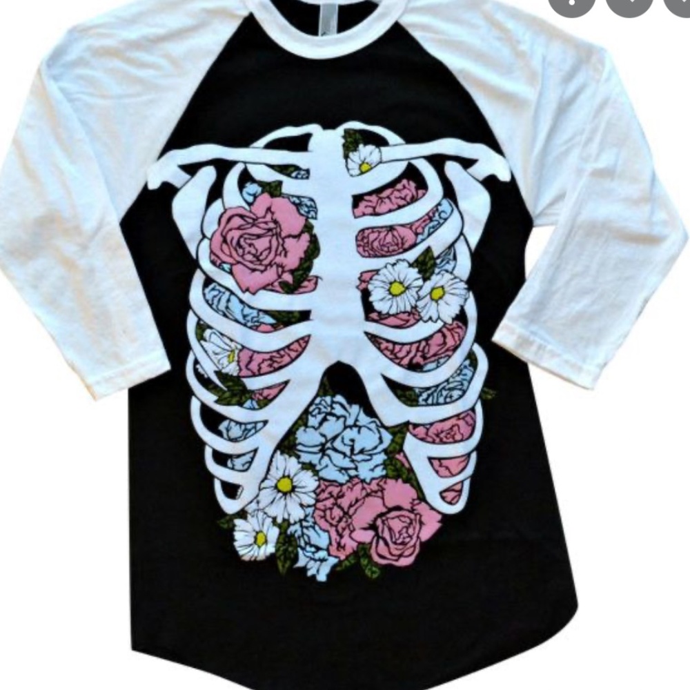 Wicked Clothes Floral Ribcage Baseball Tee